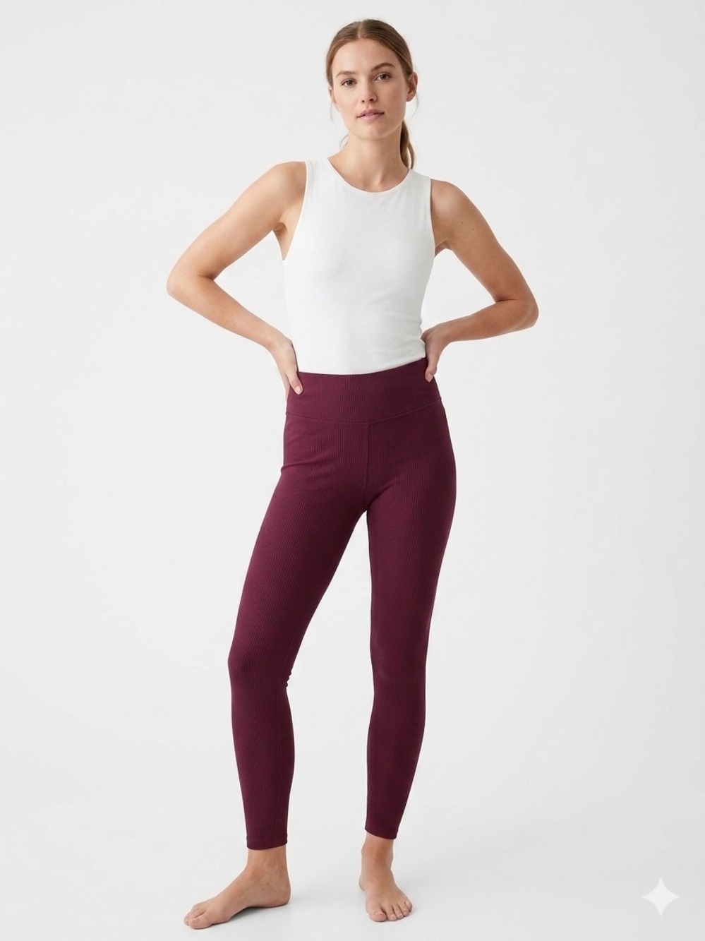 Time and Tru Women's Ribbed High-Waist Leggings - Wine